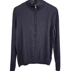 Hugo Boss Laro lambswool zip up sweater, blue and white‎ knitted, size men's M